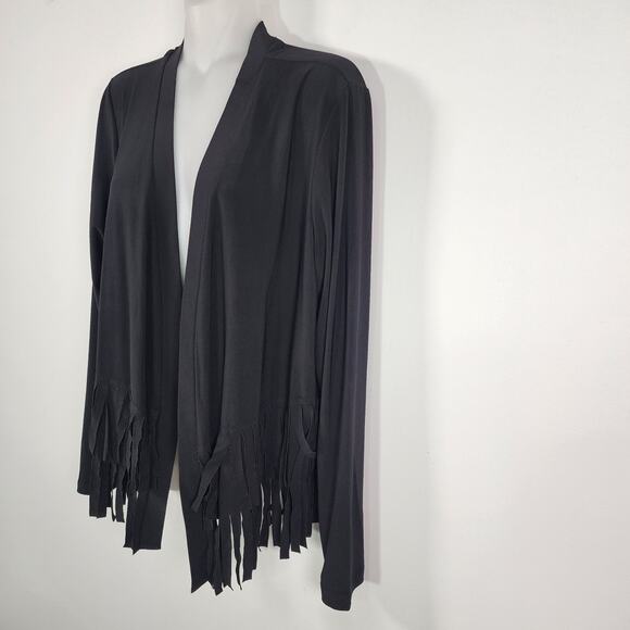 Attitudes by Renee Womens Como Jersey Fringe Jacket Black Large Knit Open Front - Picture 5 of 9